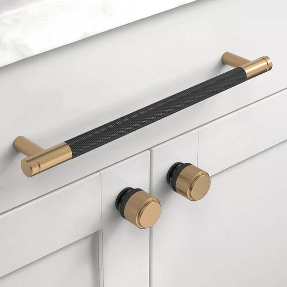 New 9 Pack of 7" Black and Champagne Bronze Knurled Cabinet Pull Handles - Picture 2 of 5